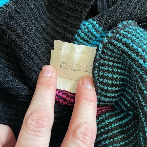 Vintage 1991 Rags Knitwear Vanilla Ice color block knit sweater size XS/small - Picture 8 of 12